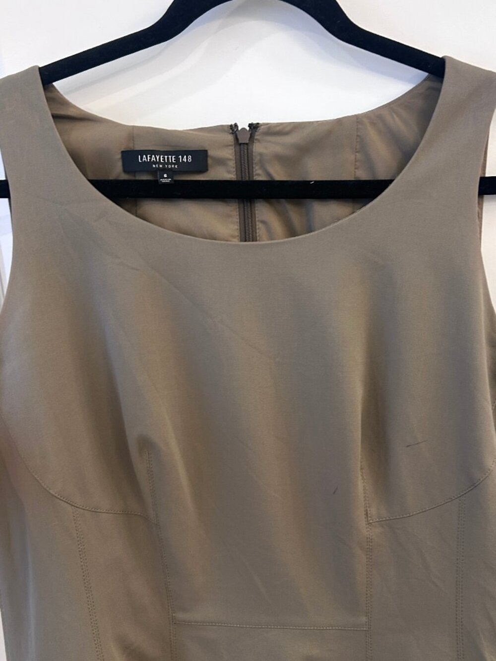 Lafayette 148 New York Classic Retro Sleeveless A-Line Dress size 6 Khaki Green - Picture 5 of 7